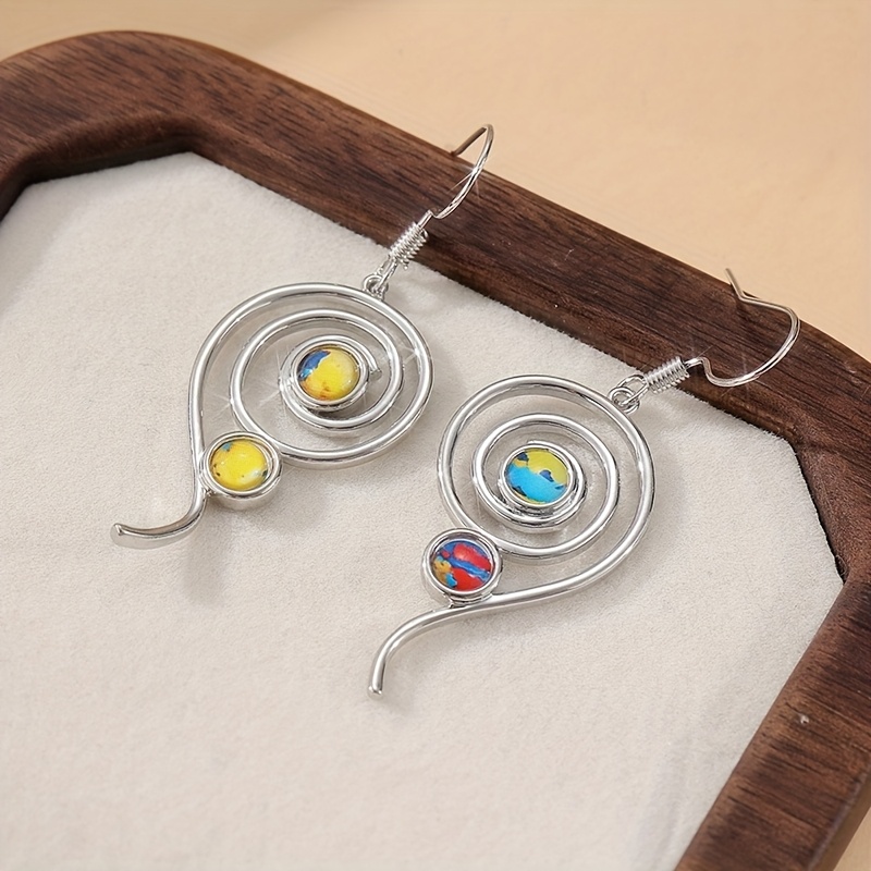 Minimalist Retro Geometric Spiral Earrings with Turquoise
